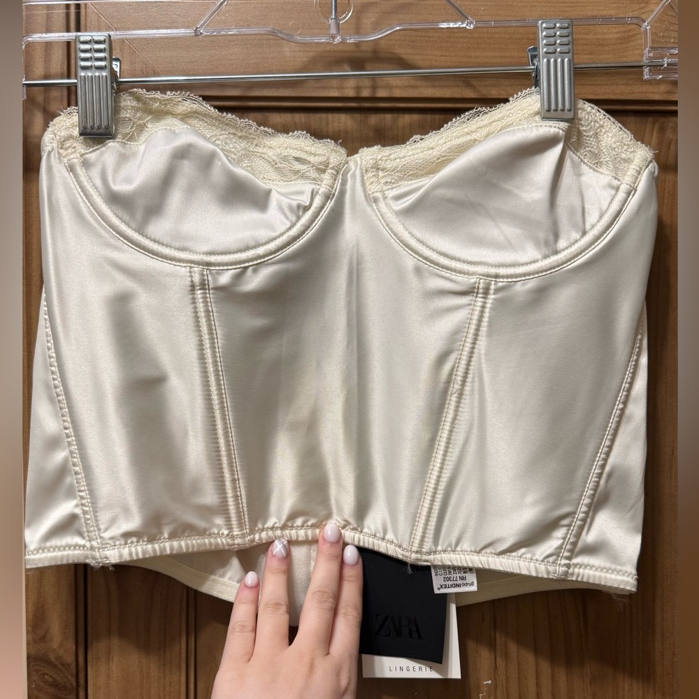Zara Ivory Satin Lace Bustier, NWT